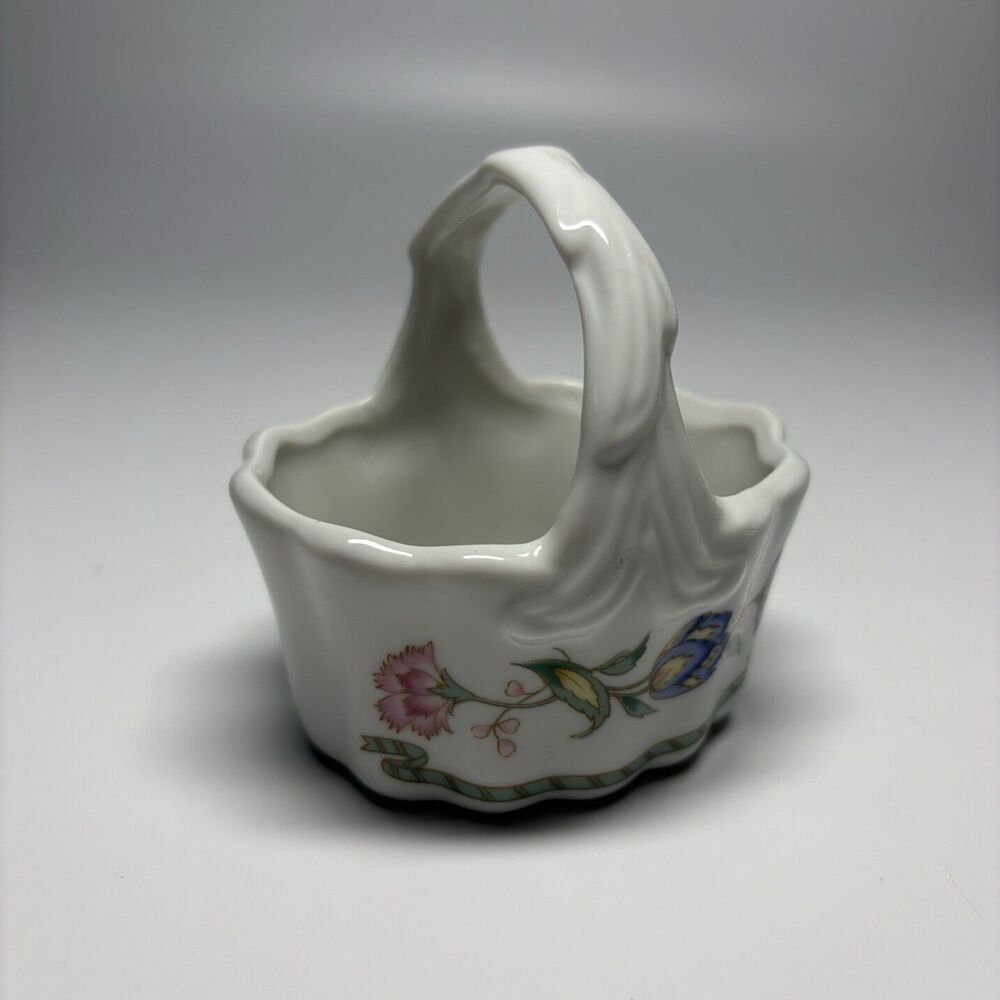 Miniature Porcelain Flower Basket Floral 3.5” Vintage